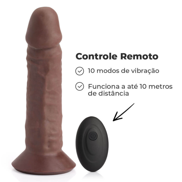 Pênis Grande 17cm x 4,5cm Recarregável com Vibração e Controle Remoto Realista Cyberskin Marrom com Ventosa - Imagem 11