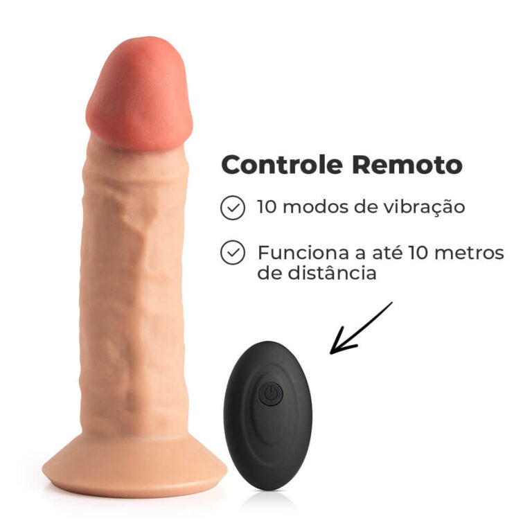 Pênis Grande 17cm x 4,5cm Recarregável com Vibração e Controle Remoto Realista Cyberskin Bege com Ventosa - Imagem 10