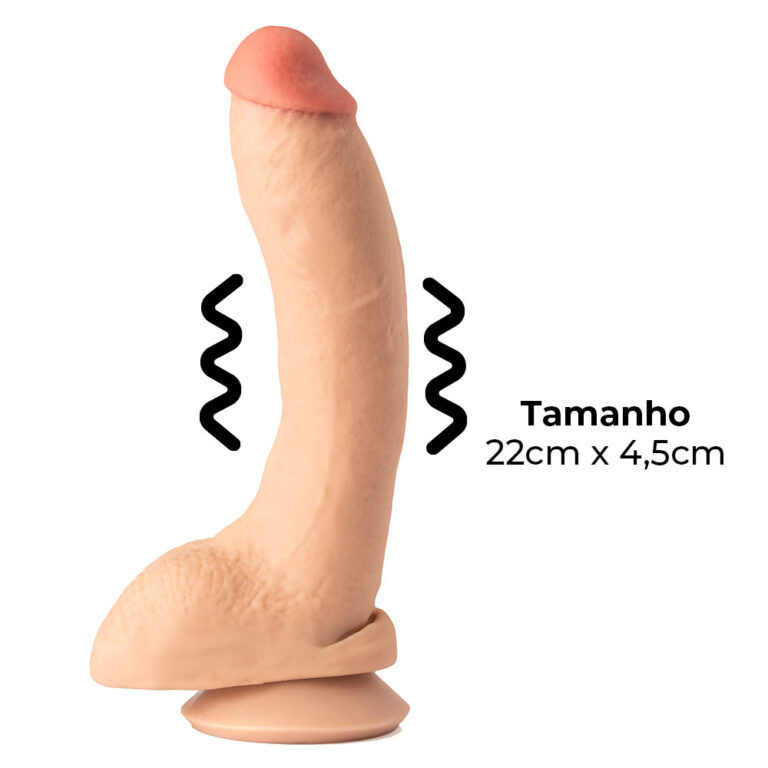 Pênis Grande 22cm x 4,5cm Recarregável com Vibração e Controle Remoto Realista Cyberskin Bege com Ventosa e Escroto - Imagem 3