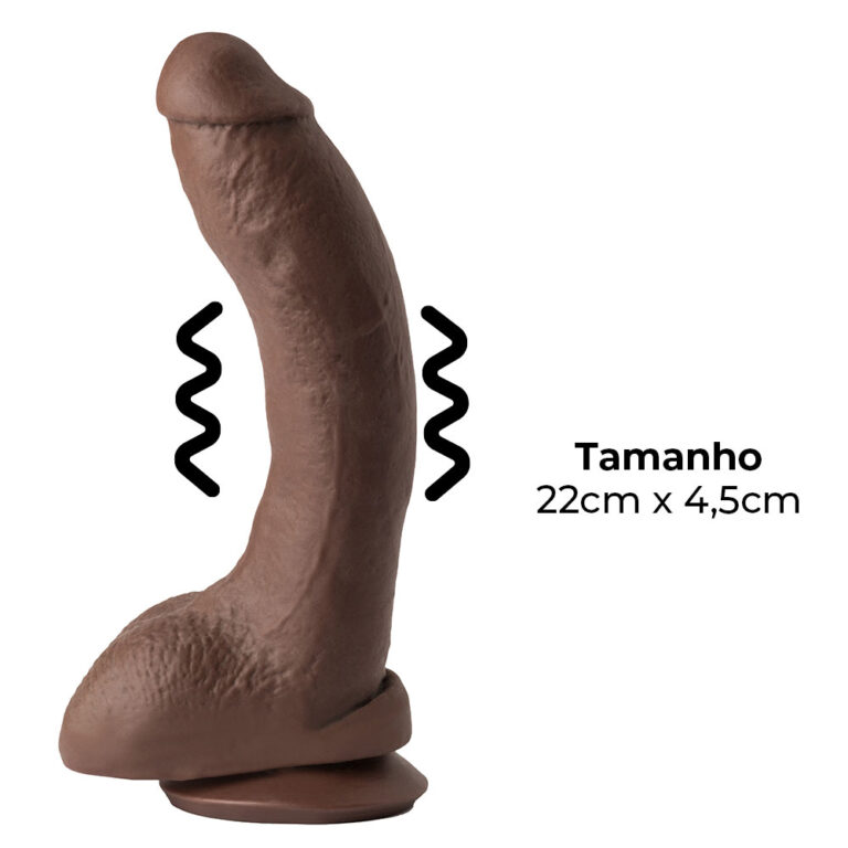 Pênis Grande 22cm x 4,5cm Recarregável com Vibração e Controle Remoto Realista Cyberskin Marrom com Ventosa e Escroto - Imagem 3
