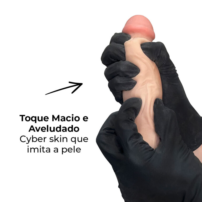 Pênis Grande 19,5cm x 4cm Recarregável com Vibração e Controle Remoto Realista Cyberskin Bege com Ventosa e Escroto - Imagem 7