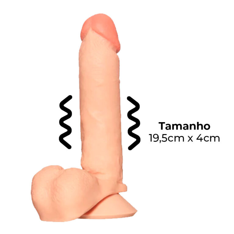 Pênis Grande 19,5cm x 4cm Recarregável com Vibração e Controle Remoto Realista Cyberskin Bege com Ventosa e Escroto - Imagem 3