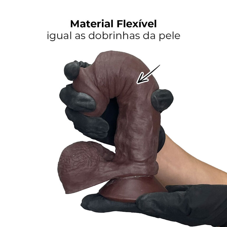 Pênis Grande 19,5cmx 4cm Recarregável com Vibração e Controle Remoto Realista Cyberskin Marrom com Ventosa e Escroto - Imagem 8