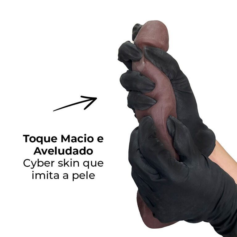 Pênis Grande 19,5cmx 4cm Recarregável com Vibração e Controle Remoto Realista Cyberskin Marrom com Ventosa e Escroto - Imagem 7