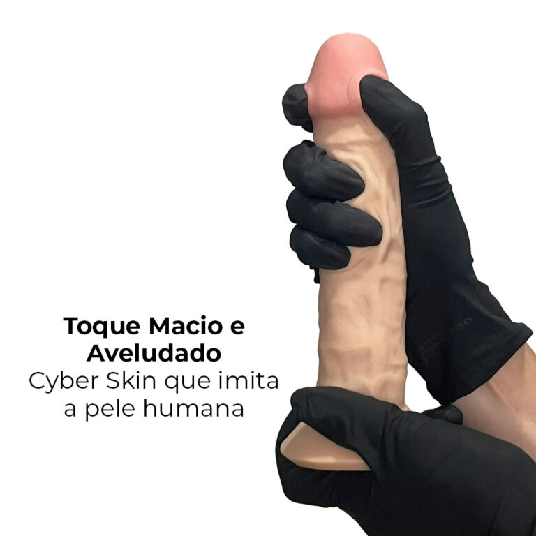 Pênis Grande 17cm x 4,5cm Recarregável com Vibração e Controle Remoto Realista Cyberskin Bege com Ventosa - Imagem 7