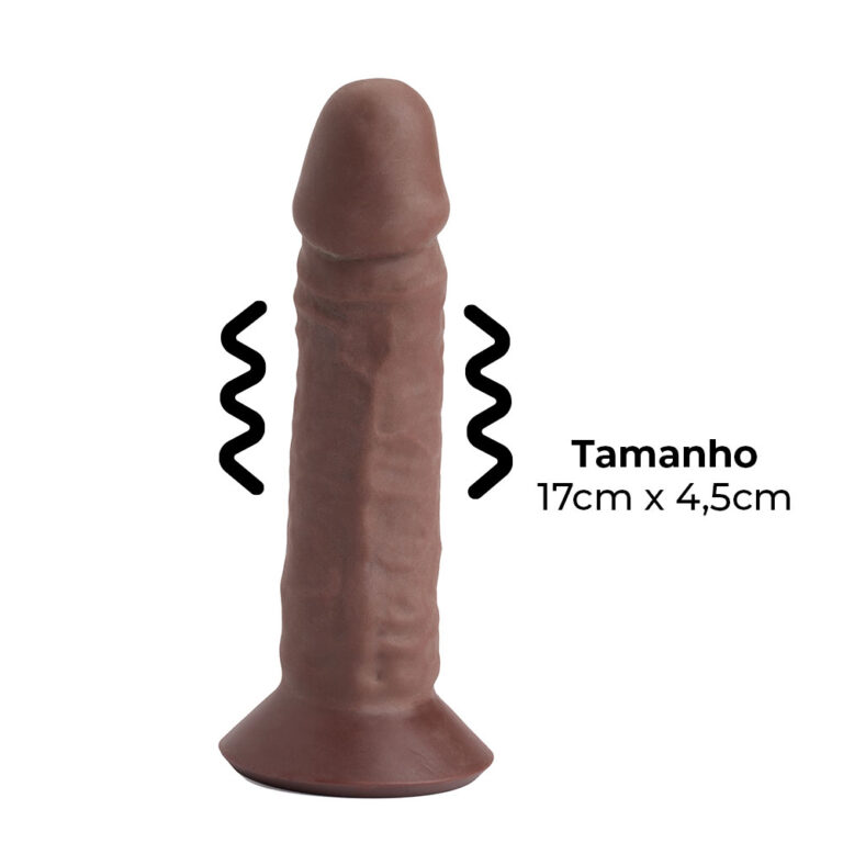 Pênis Grande 17cm x 4,5cm Recarregável com Vibração e Controle Remoto Realista Cyberskin Marrom com Ventosa - Imagem 3