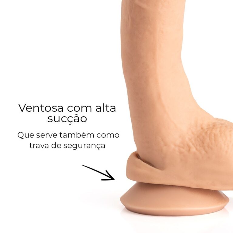 Pênis Grande 22cm x 4,5cm Recarregável com Vibração e Controle Remoto Realista Cyberskin Bege com Ventosa e Escroto - Imagem 14