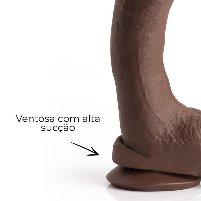 Pênis Grande 22cm x 4,5cm Recarregável com Vibração e Controle Remoto Realista Cyberskin Marrom com Ventosa e Escroto - Imagem 13