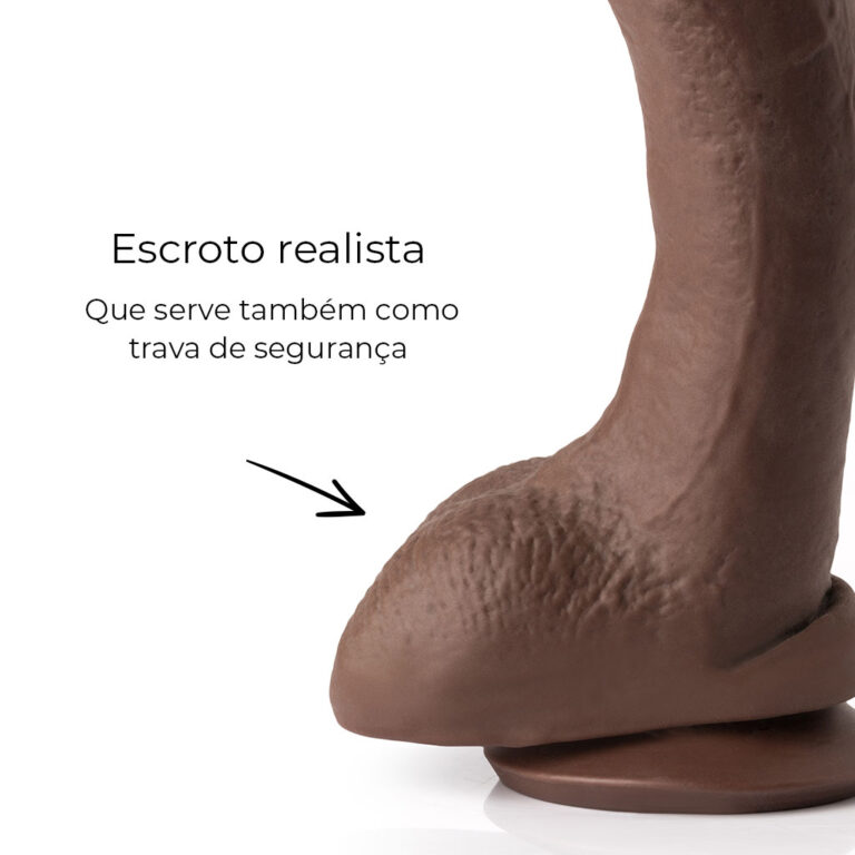 Pênis Grande 22cm x 4,5cm Recarregável com Vibração e Controle Remoto Realista Cyberskin Marrom com Ventosa e Escroto - Imagem 14