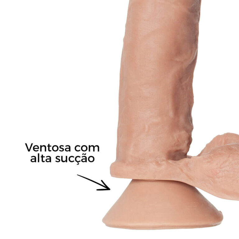 Pênis Grande 19,5cm x 4cm Recarregável com Vibração e Controle Remoto Realista Cyberskin Bege com Ventosa e Escroto - Imagem 12
