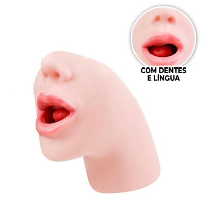 Masturbador masculino formato boca com túnel interno texturizado 16cm x 7cm