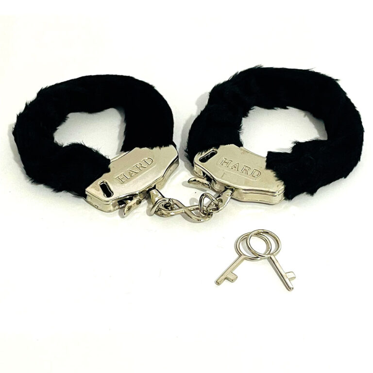 Algema de Metal Cromada com Pelúcia Preta e Chave - Imagem 3