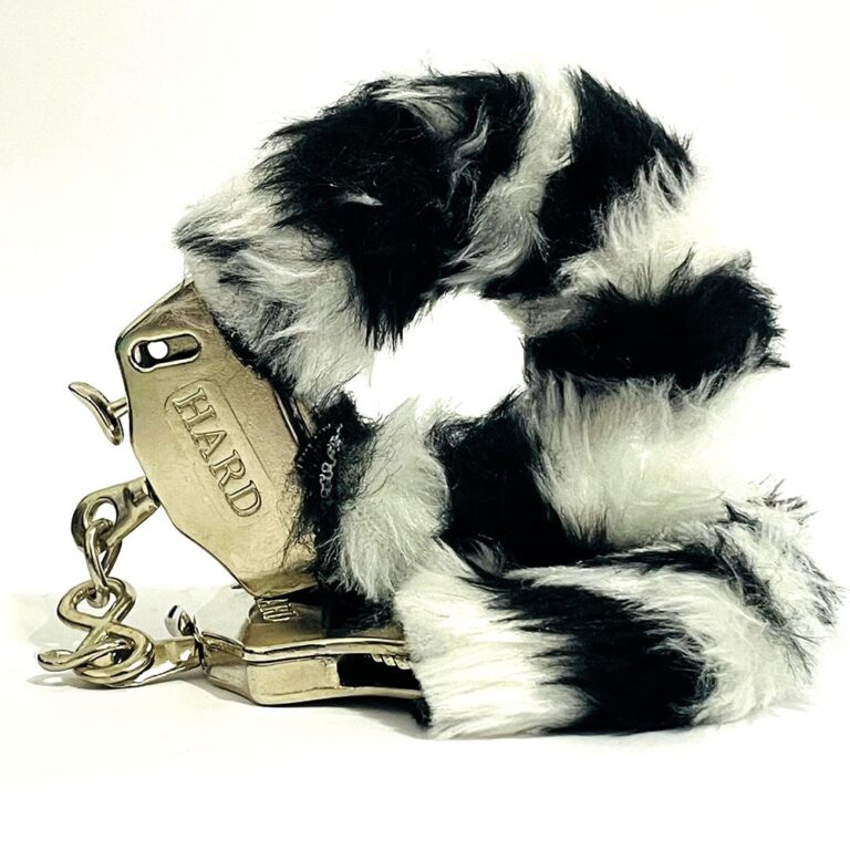 Algema de Metal Cromada com Pelúcia Zebra e Chave