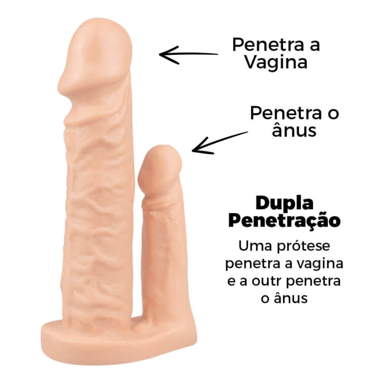 Pênis Médio Dupla Penetração 16cm x 3,5cm e 9,5cm x 2,2cm Bege - Imagem 7