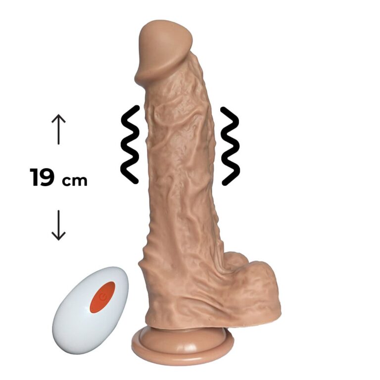 Pênis Grande 19cm x 4cm Recarregável com Vibração e Controle Remoto Realista Cyberskin com Ventosa e Escroto