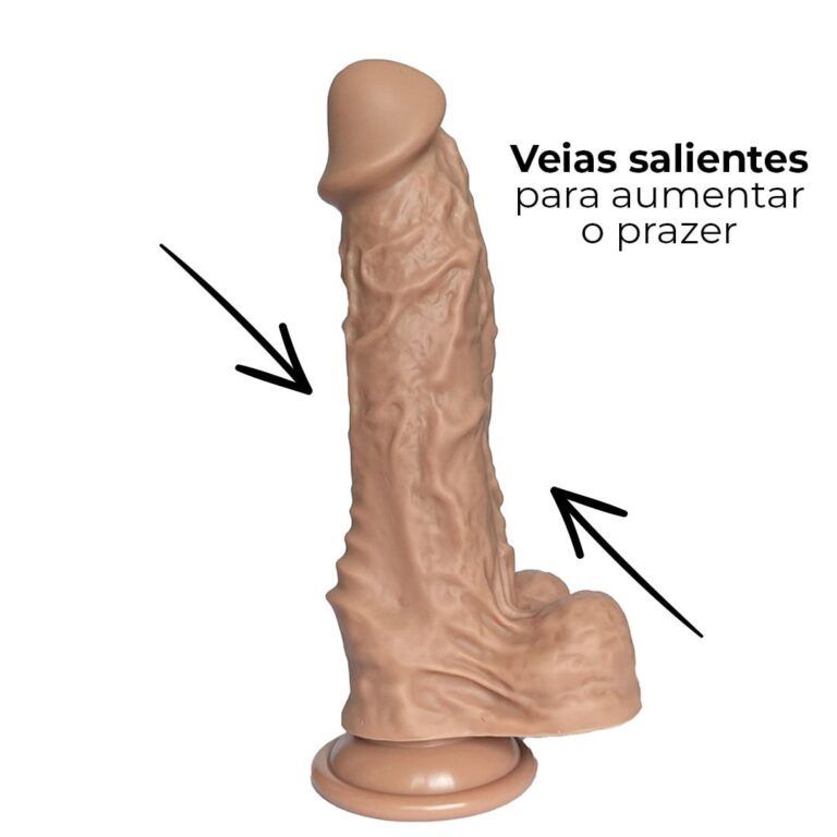 Pênis Grande 19cm x 4cm Recarregável com Vibração e Controle Remoto Realista Cyberskin com Ventosa e Escroto - Imagem 4
