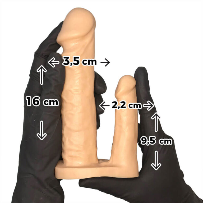 Pênis Médio Dupla Penetração 16cm x 3,5cm e 9,5cm x 2,2cm Bege - Imagem 3