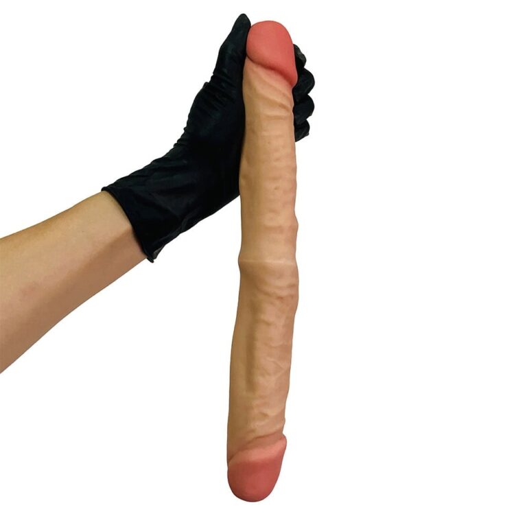 Pênis Duas Pontas / Duas Cabeças 35cmx4cm (17,5cm cada lado) Cyberskin Bege - Imagem 10