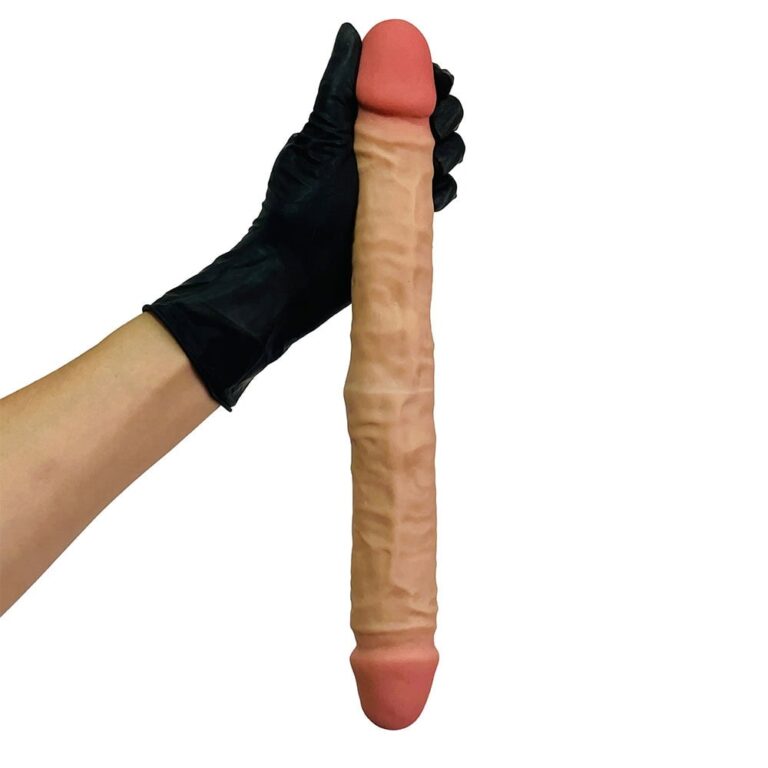 Pênis Duas Pontas / Duas Cabeças 35cmx4cm (17,5cm cada lado) Cyberskin Bege - Imagem 11
