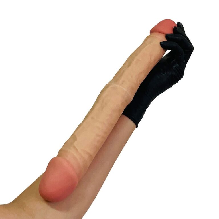 Pênis Duas Pontas / Duas Cabeças 35cmx4cm (17,5cm cada lado) Cyberskin Bege - Imagem 12