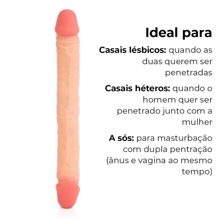 Pênis Duas Pontas / Duas Cabeças 35cmx4cm (17,5cm cada lado) Cyberskin Bege - Imagem 4