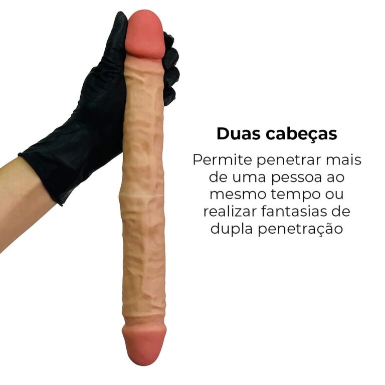 Pênis Duas Pontas / Duas Cabeças 35cmx4cm (17,5cm cada lado) Cyberskin Bege - Imagem 5