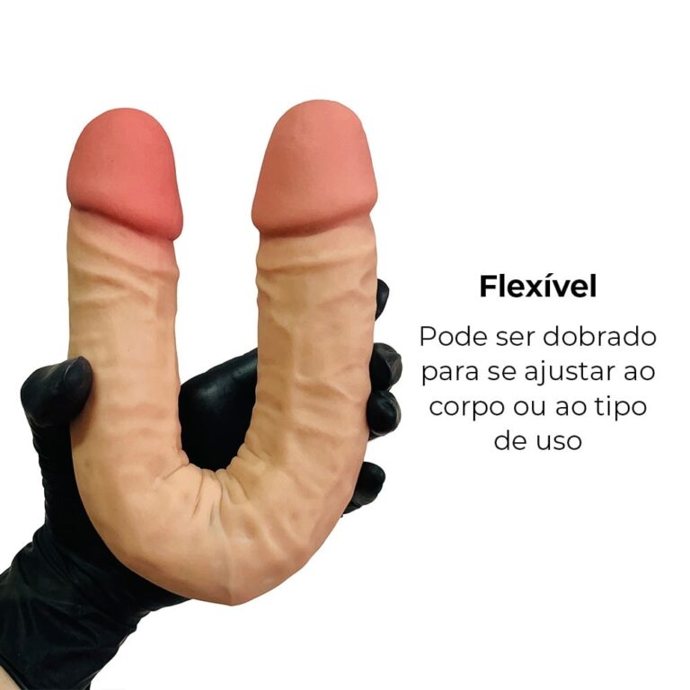 Pênis Duas Pontas / Duas Cabeças 35cmx4cm (17,5cm cada lado) Cyberskin Bege - Imagem 7