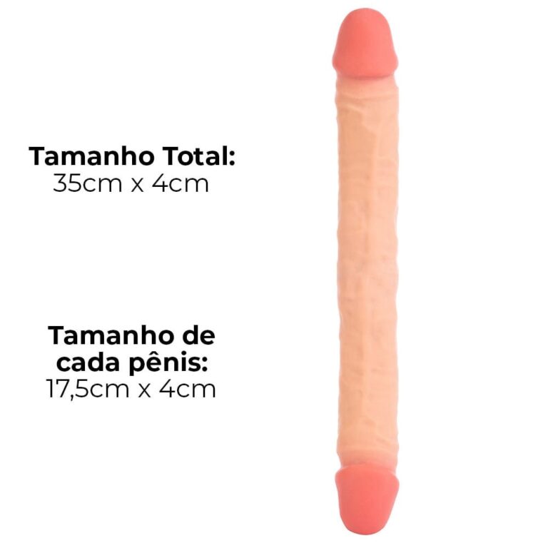 Pênis Duas Pontas / Duas Cabeças 35cmx4cm (17,5cm cada lado) Cyberskin Bege - Imagem 3