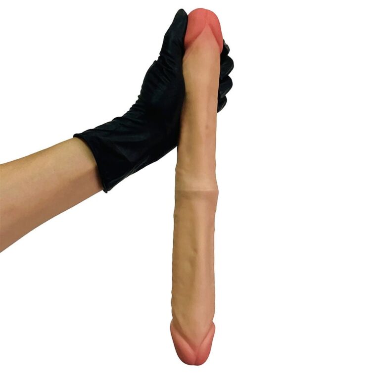 Pênis Duas Pontas / Duas Cabeças 35cmx4cm (17,5cm cada lado) Cyberskin Bege - Imagem 9