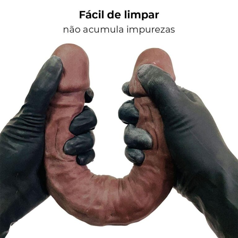 Pênis Duas Pontas / Duas Cabeças 35cmx4cm (17,5cm cada lado) Cyberskin Marrom - Imagem 6