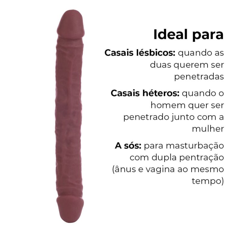 Pênis Duas Pontas / Duas Cabeças 35cmx4cm (17,5cm cada lado) Cyberskin Marrom - Imagem 4