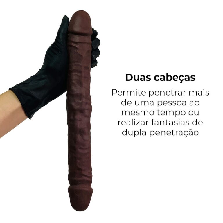 Pênis Duas Pontas / Duas Cabeças 35cmx4cm (17,5cm cada lado) Cyberskin Marrom - Imagem 5