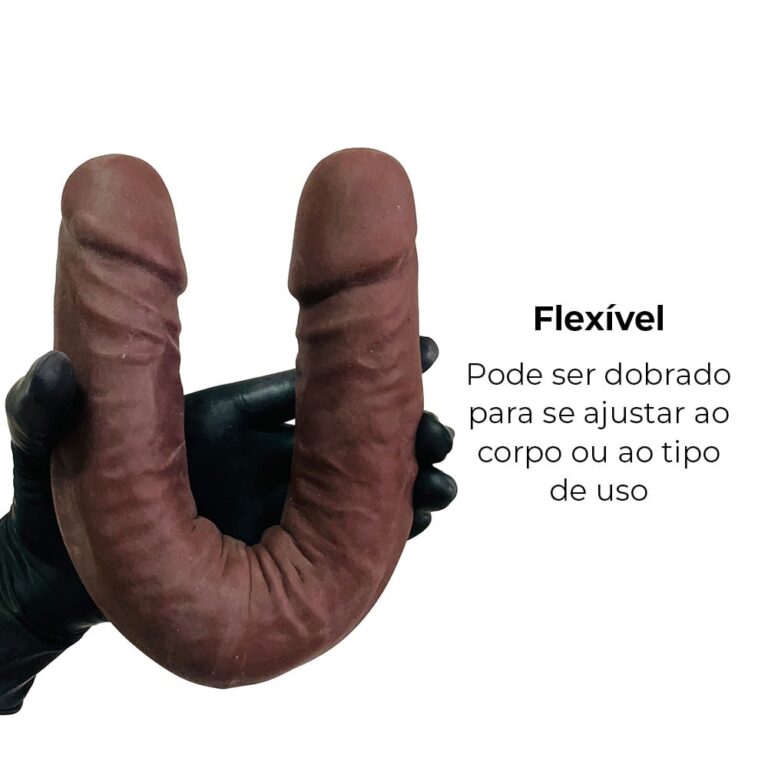 Pênis Duas Pontas / Duas Cabeças 35cmx4cm (17,5cm cada lado) Cyberskin Marrom - Imagem 7