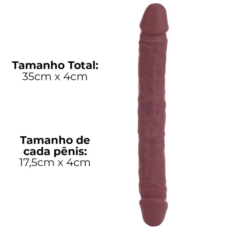 Pênis Duas Pontas / Duas Cabeças 35cmx4cm (17,5cm cada lado) Cyberskin Marrom - Imagem 3