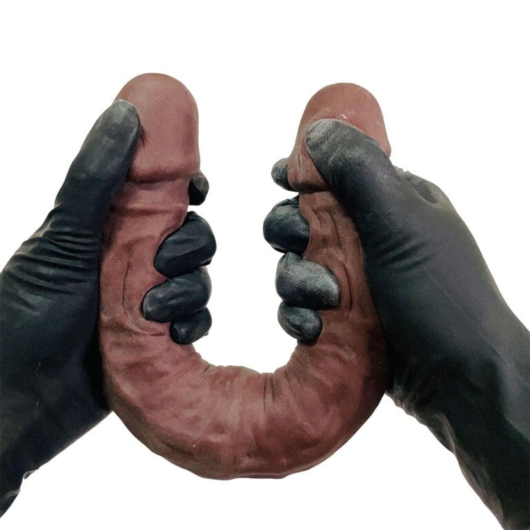 Pênis Duas Pontas / Duas Cabeças 35cmx4cm (17,5cm cada lado) Cyberskin Marrom - Imagem 13