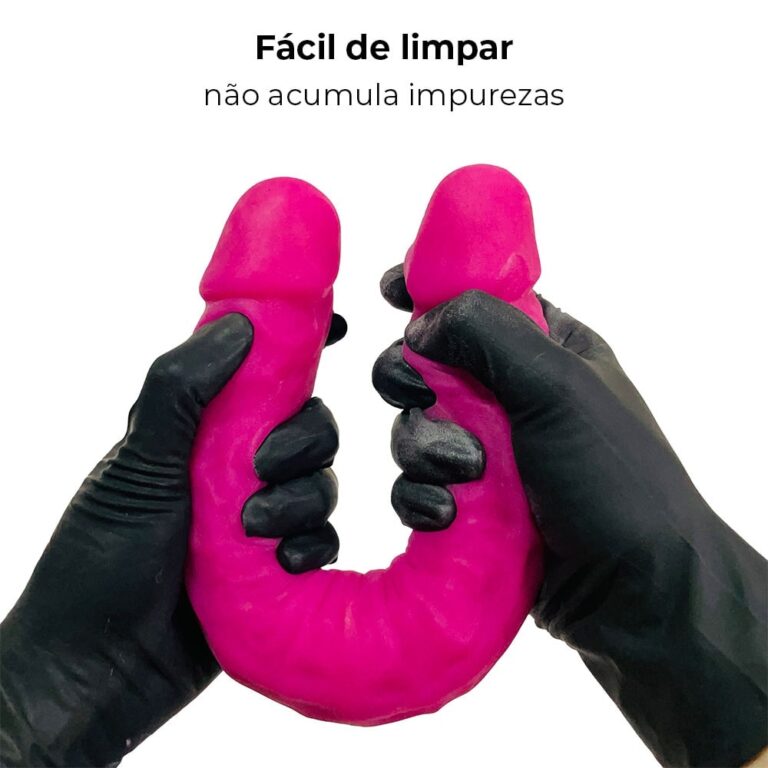Pênis Duas Pontas / Duas Cabeças 35cmx4cm (17,5cm cada lado) Cyberskin Rosa - Imagem 8