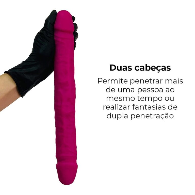 Pênis Duas Pontas / Duas Cabeças 35cmx4cm (17,5cm cada lado) Cyberskin Rosa - Imagem 5