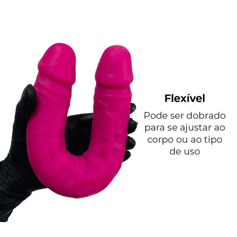 Pênis Duas Pontas / Duas Cabeças 35cmx4cm (17,5cm cada lado) Cyberskin Rosa - Imagem 7