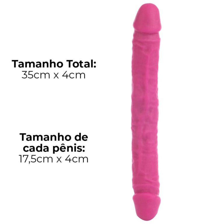 Pênis Duas Pontas / Duas Cabeças 35cmx4cm (17,5cm cada lado) Cyberskin Rosa - Imagem 3