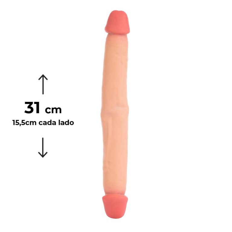 Pênis Duas Pontas / Duas Cabeças 31cmx3,5cm (15,5cm cada lado) Cyberskin Bege