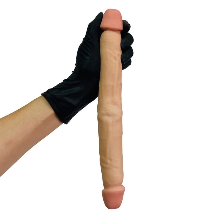 Pênis Duas Pontas / Duas Cabeças 31cmx3,5cm (15,5cm cada lado) Cyberskin Bege - Imagem 9