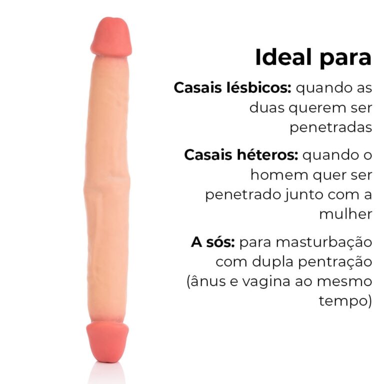 Pênis Duas Pontas / Duas Cabeças 31cmx3,5cm (15,5cm cada lado) Cyberskin Bege - Imagem 4