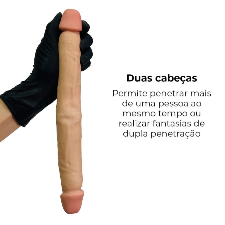 Pênis Duas Pontas / Duas Cabeças 31cmx3,5cm (15,5cm cada lado) Cyberskin Bege - Imagem 5
