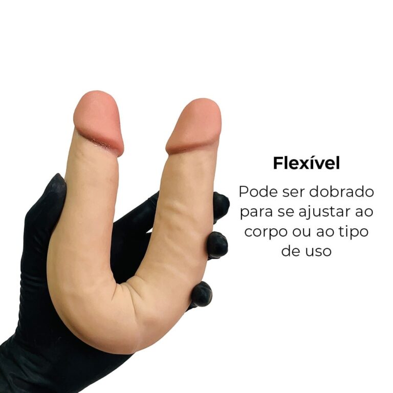 Pênis Duas Pontas / Duas Cabeças 31cmx3,5cm (15,5cm cada lado) Cyberskin Bege - Imagem 8