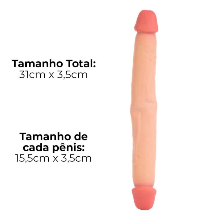 Pênis Duas Pontas / Duas Cabeças 31cmx3,5cm (15,5cm cada lado) Cyberskin Bege - Imagem 3