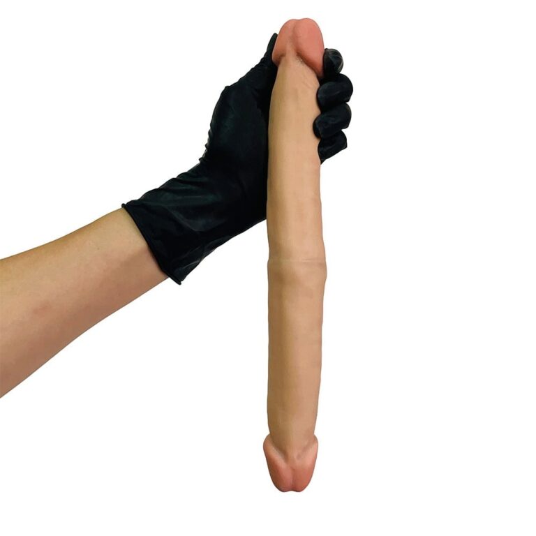 Pênis Duas Pontas / Duas Cabeças 31cmx3,5cm (15,5cm cada lado) Cyberskin Bege - Imagem 11