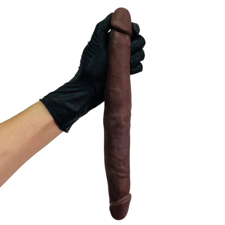 Pênis Duas Pontas / Duas Cabeças 31cmx3,5cm (15,5cm cada lado) Cyberskin Marrom - Imagem 11