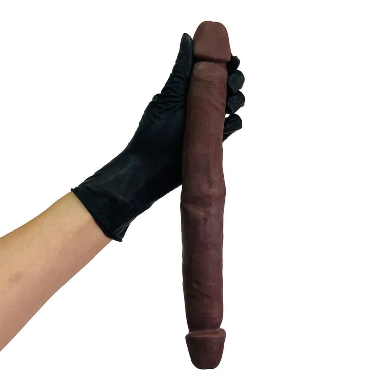 Pênis Duas Pontas / Duas Cabeças 31cmx3,5cm (15,5cm cada lado) Cyberskin Marrom - Imagem 12