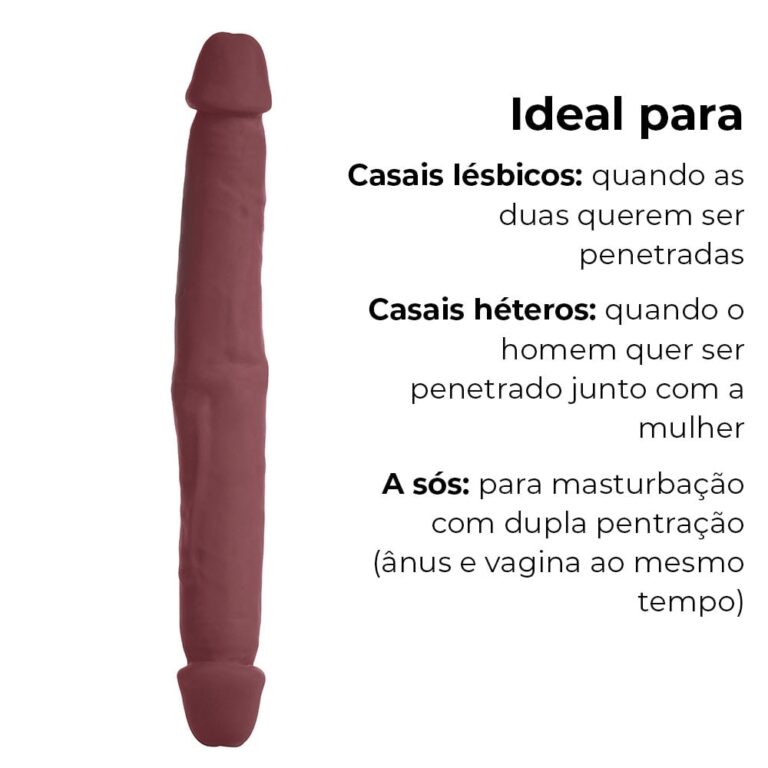 Pênis Duas Pontas / Duas Cabeças 31cmx3,5cm (15,5cm cada lado) Cyberskin Marrom - Imagem 4