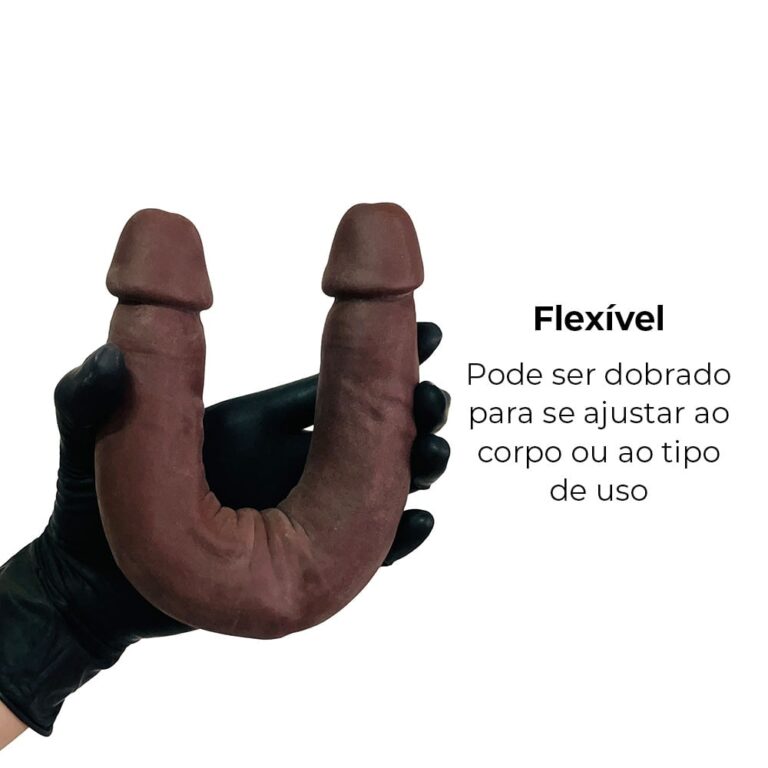 Pênis Duas Pontas / Duas Cabeças 31cmx3,5cm (15,5cm cada lado) Cyberskin Marrom - Imagem 6